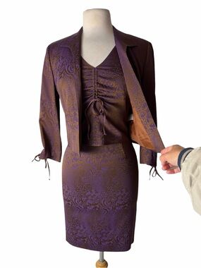 Alberto Makali Vintage 3 Piece Purple Bronze Jacquard Set Dark Feminine Size 4